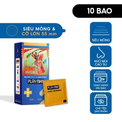 Bao cao su PLAYAH Giant Invisible - Siêu mỏng, thiết kế khổng lồ - Hộp 10 cái - Ảnh 2