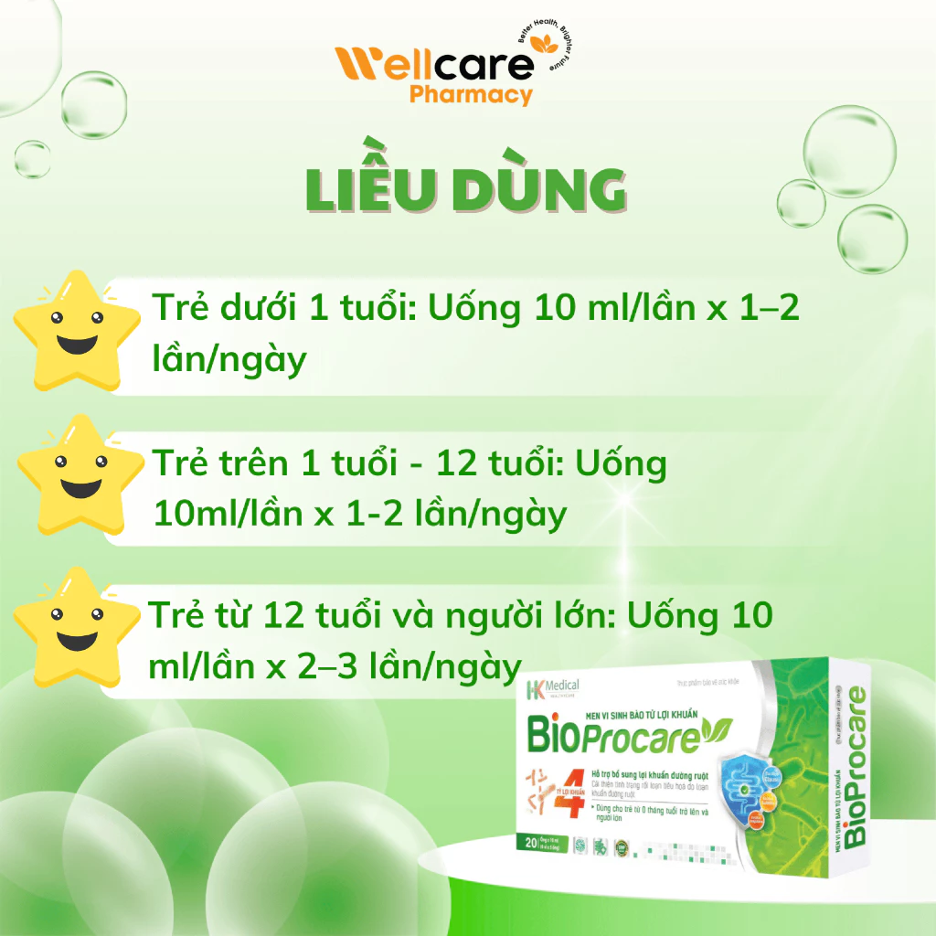 Men Vi Sinh BIOPROCARE - Hỗ trợ Tiêu Hóa, Cân bằng Hệ Vi Sinh Đường Ruột - Hộp 20 Ống - Ảnh 4