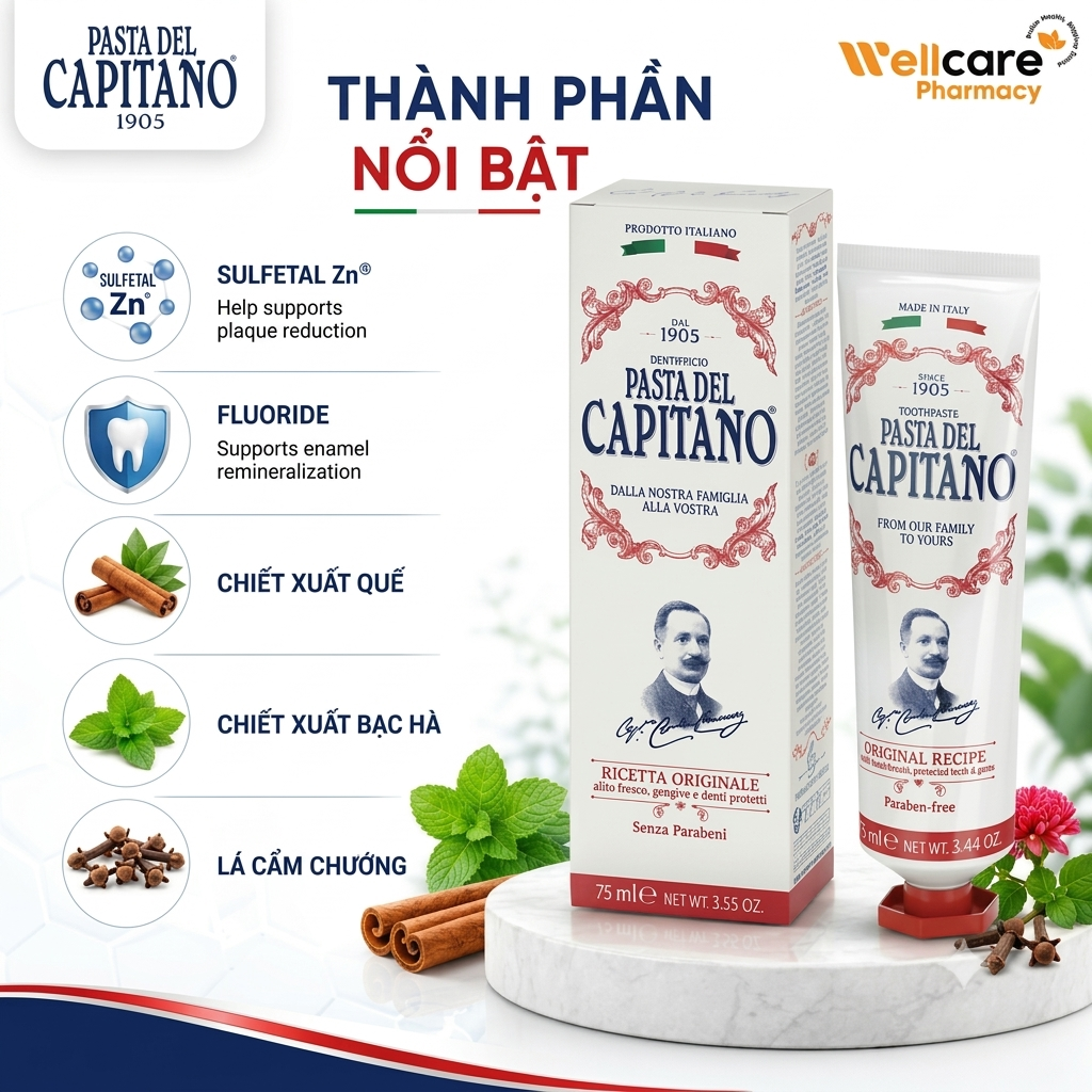 Kem đánh răng Pasta del Capitano 1905 Original - Hương Quế Nguyên bản 75ml - Ảnh 3