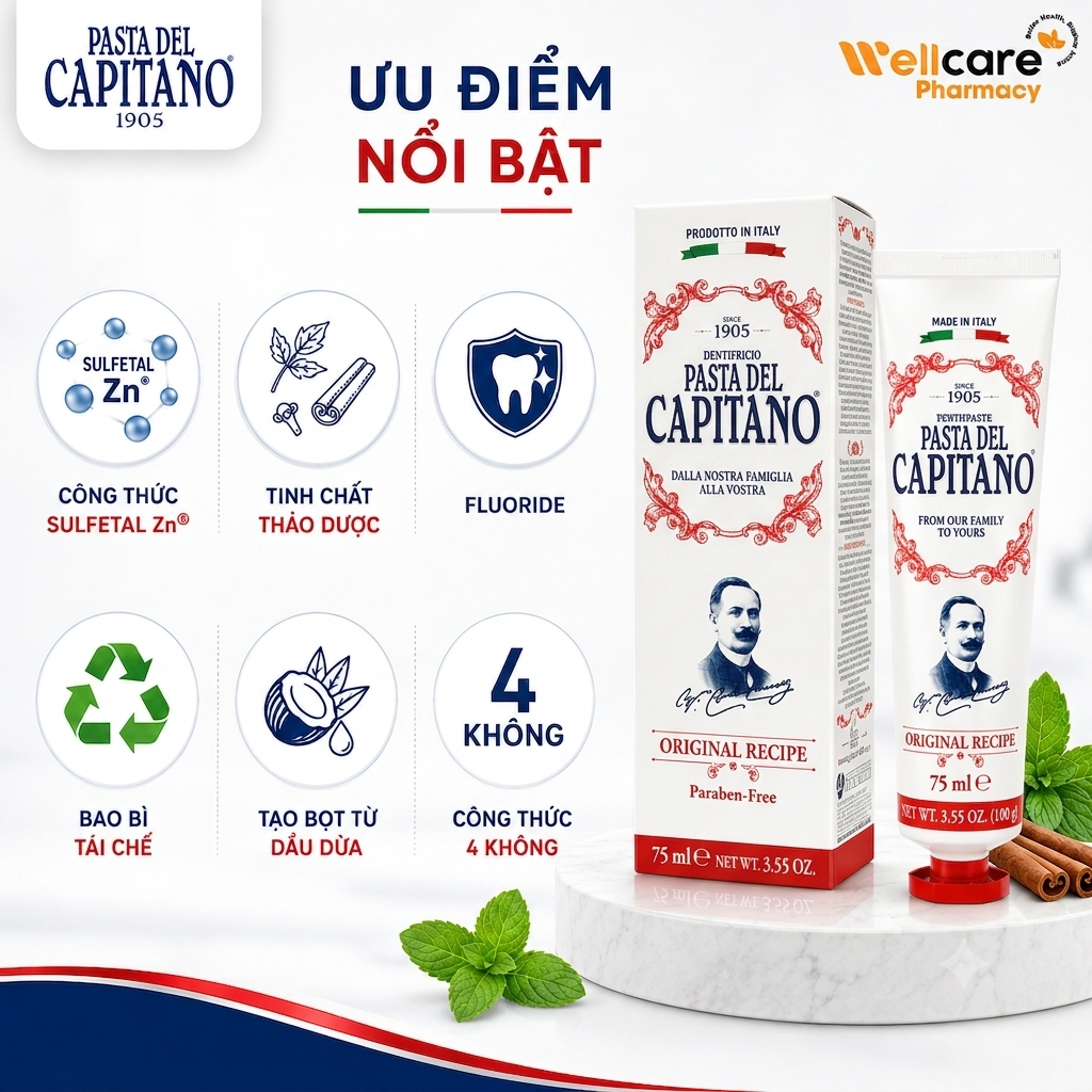 Kem đánh răng Pasta del Capitano 1905 Original - Hương Quế Nguyên bản 75ml - Ảnh 5