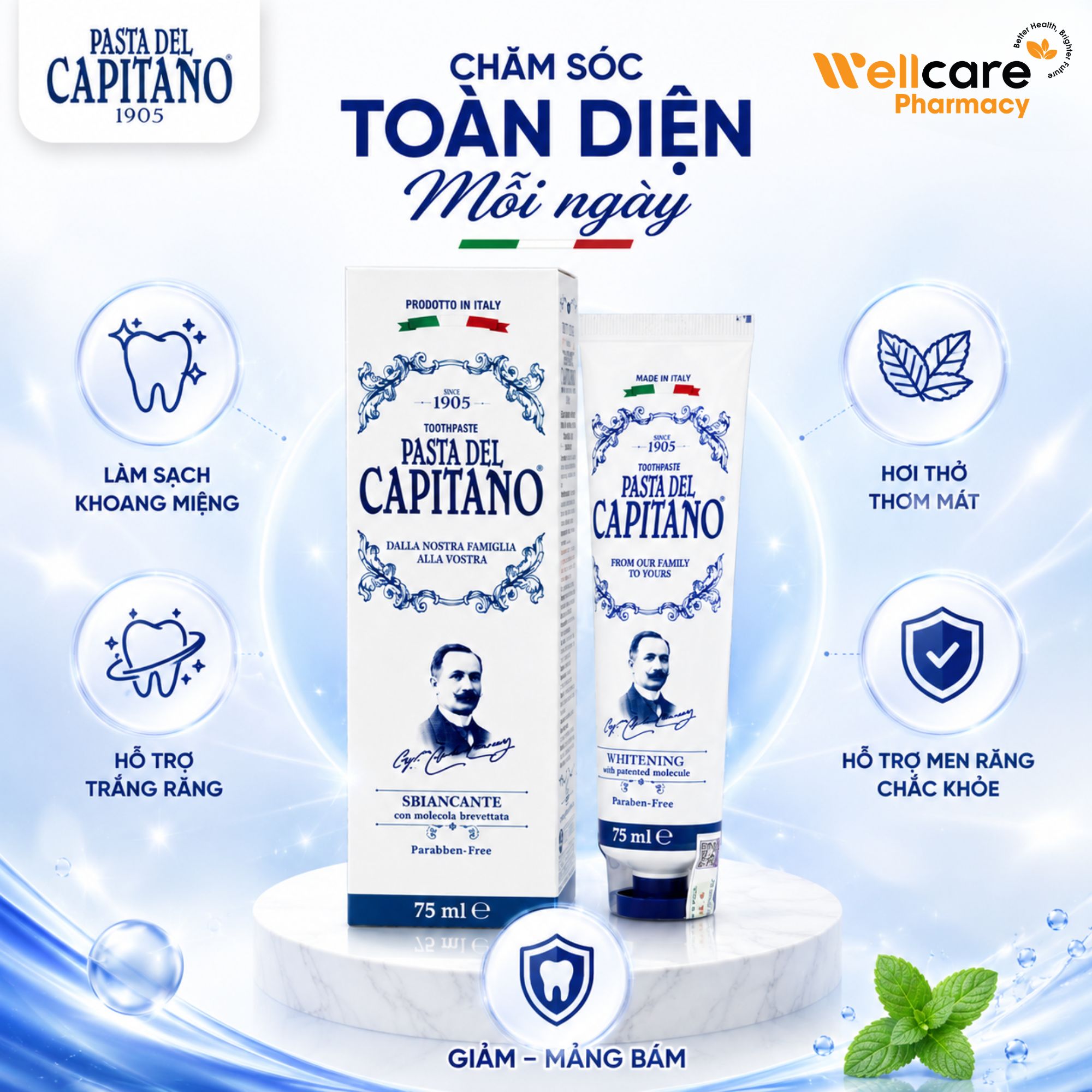 Kem đánh răng Pasta del Capitano 1905 Whitening 75ml - Giúp trắng răng - Ảnh 3