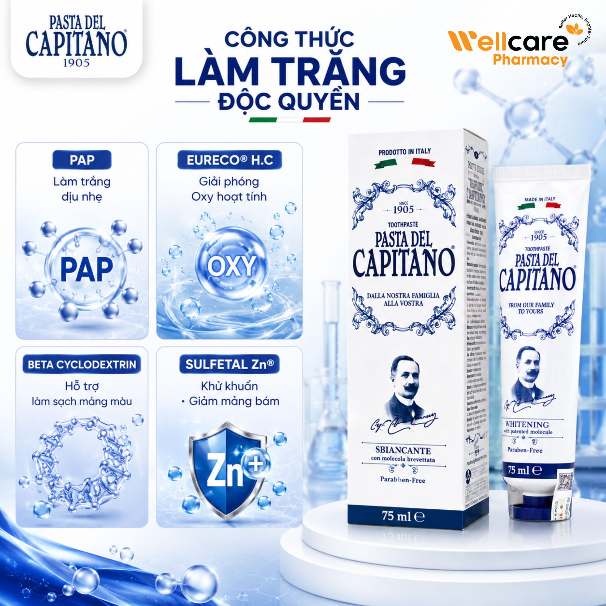Kem đánh răng Pasta del Capitano 1905 Whitening 75ml - Giúp trắng răng - Ảnh 4