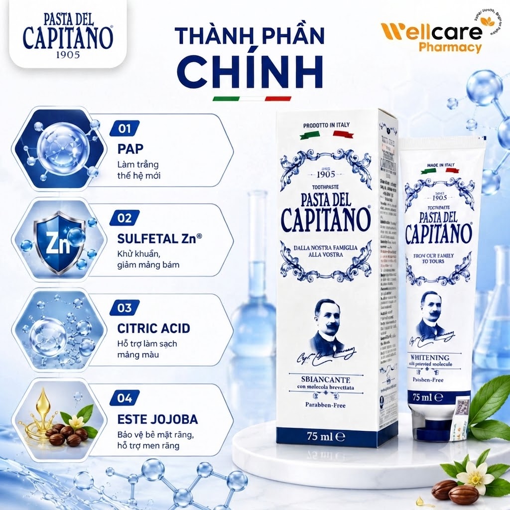 Kem đánh răng Pasta del Capitano 1905 Whitening 75ml - Giúp trắng răng - Ảnh 5
