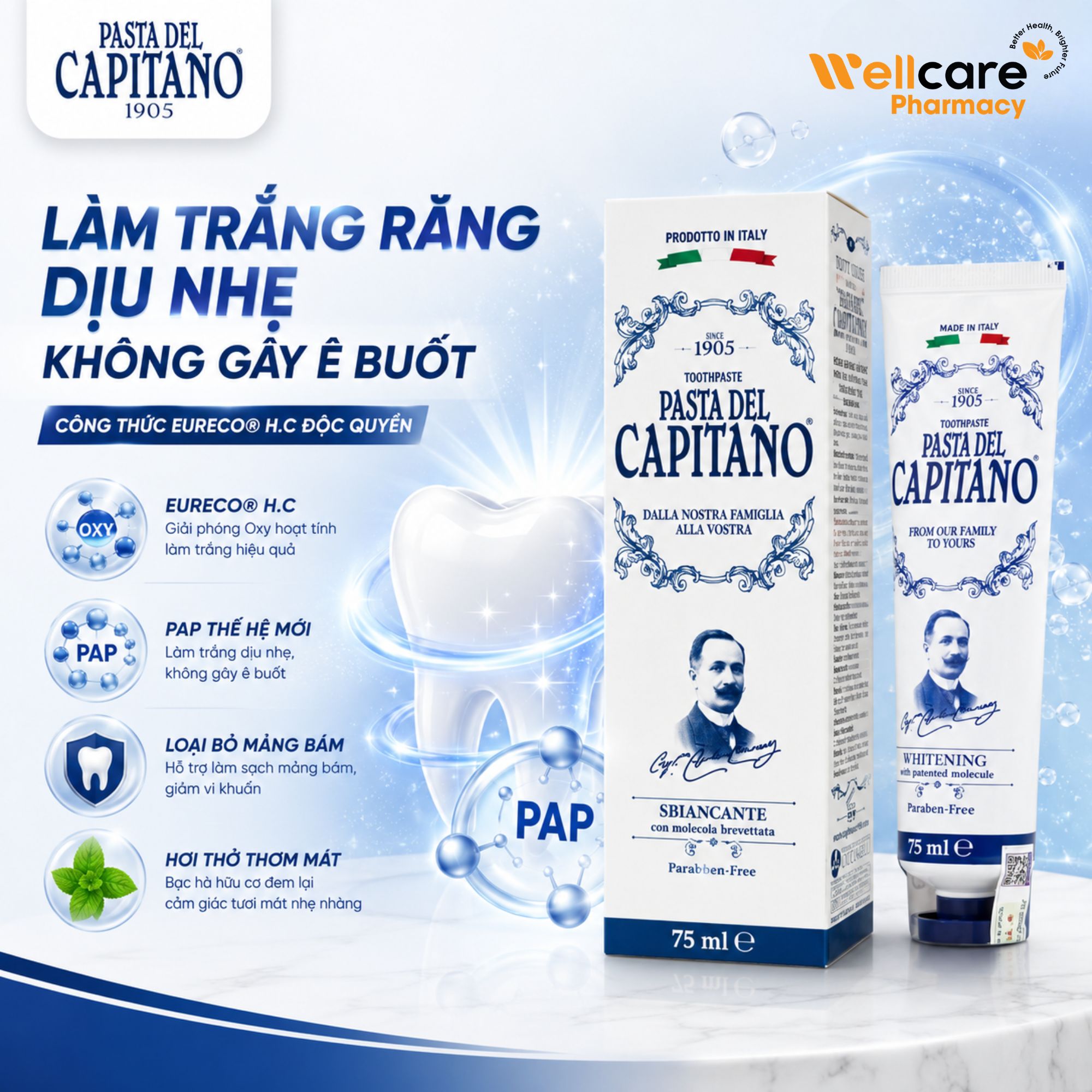 Kem đánh răng Pasta del Capitano 1905 Whitening 75ml - Giúp trắng răng - Ảnh 6