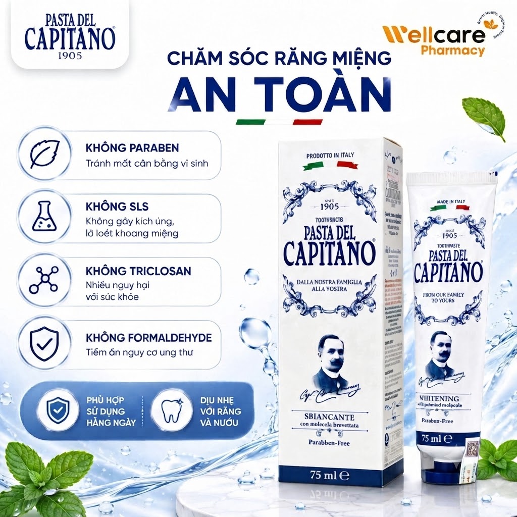 Kem đánh răng Pasta del Capitano 1905 Whitening 75ml - Giúp trắng răng - Ảnh 2