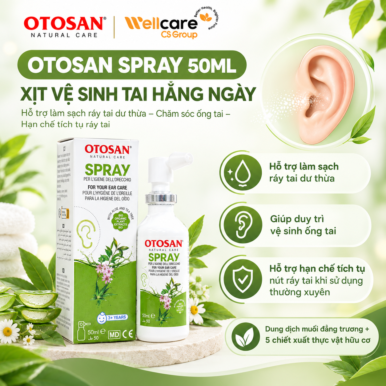 Dung dịch xịt rửa tai Otosan Spray - Chai 50ml - Ảnh 2